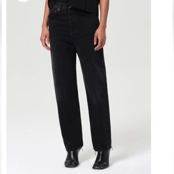 Agolde Denim - Agolde Black 90'S mid rise straight weightless regenerative cotton Tar size 28